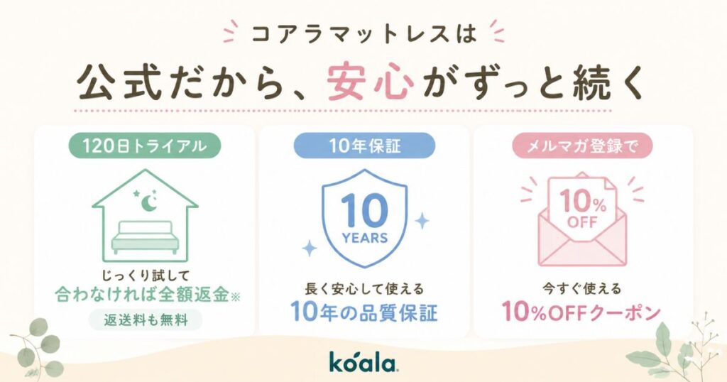 コアラマットレス 新品 公式 120日トライアル 10年保証 10%オフ