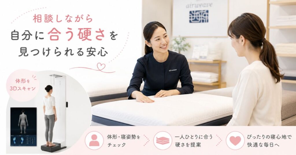エアウィーヴ公式サイトの店舗検索で近くの店舗を都道府県から探す画面イメージ