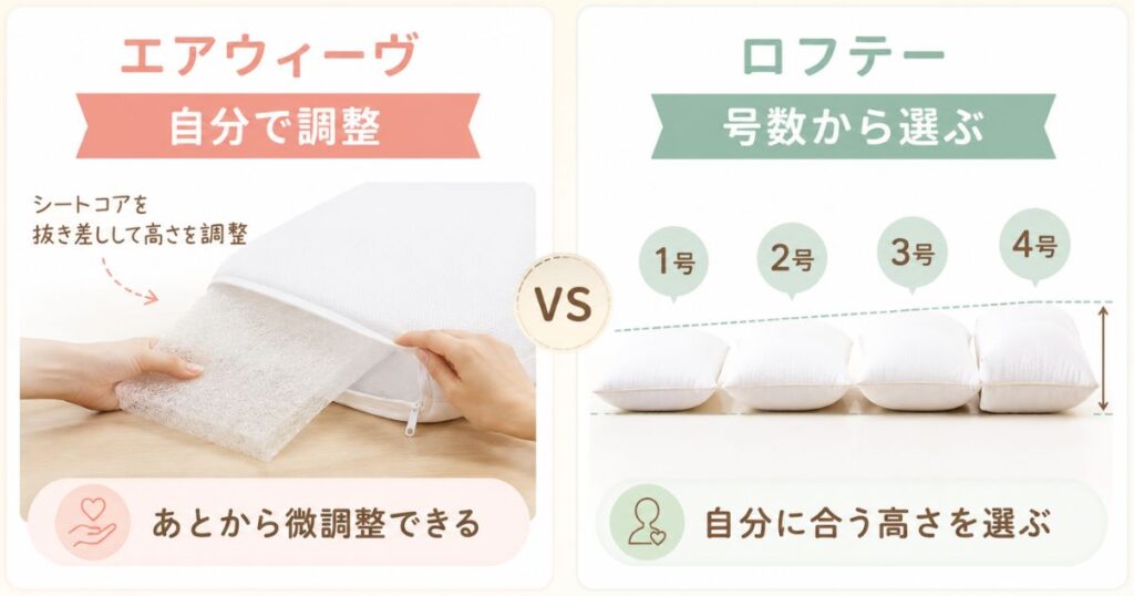 エアウィーヴの高さ調整とロフテーの号数選びで枕の種類と合わせ方を比較