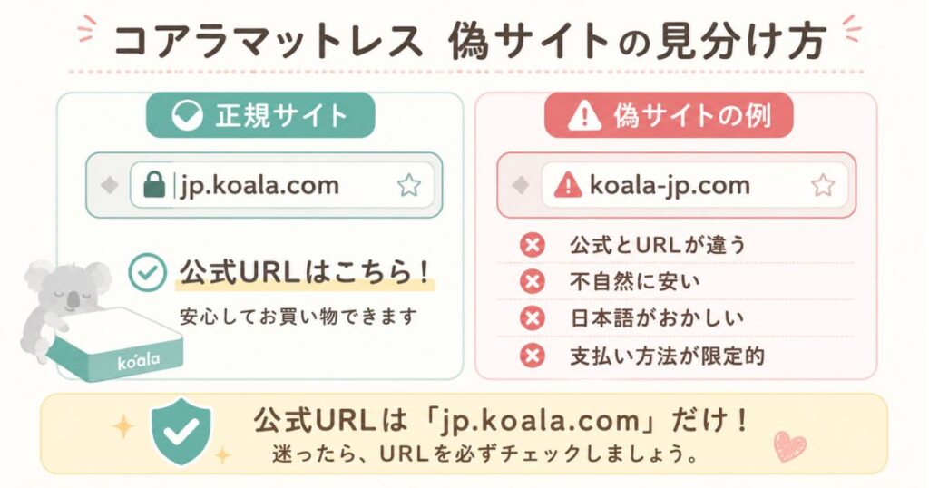 コアラマットレス 偽サイト なりすまし 見分け方 URL