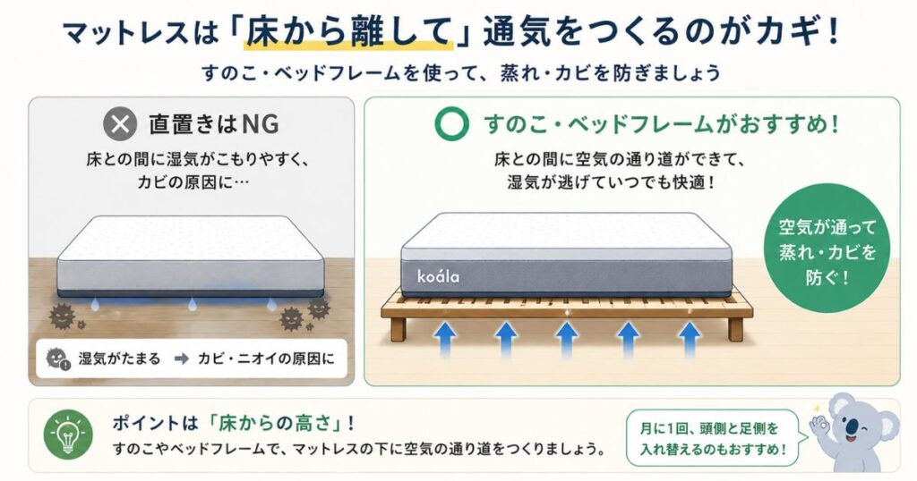 コアラマットレス カビ 対策 すのこ ベッドフレーム 通気 置き方