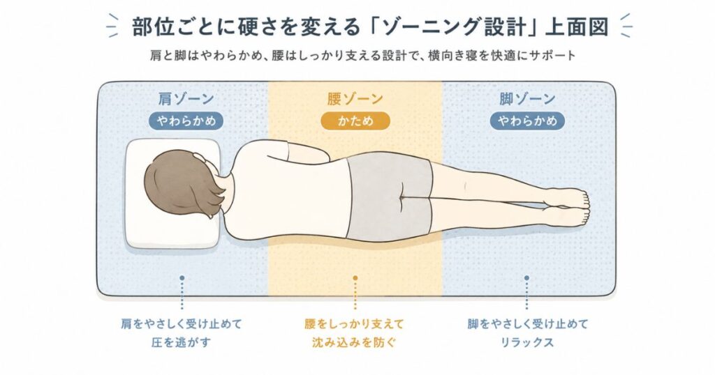 コアラマットレス 横向き寝 ゾーニング 肩 圧迫 硬さ