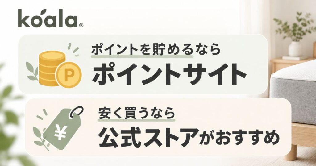 コアラマットレスのポイントサイト比較！公式10％OFFとどっちがお得？