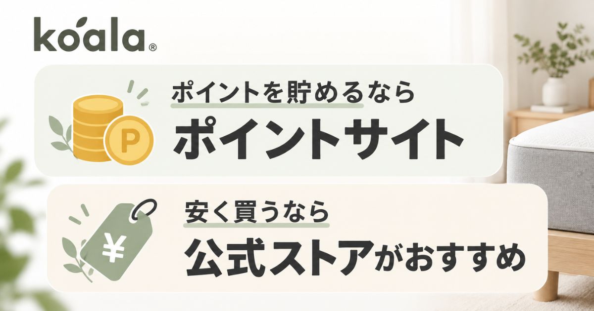 コアラマットレスのポイントサイト比較!公式10%OFFとどっちがお得?