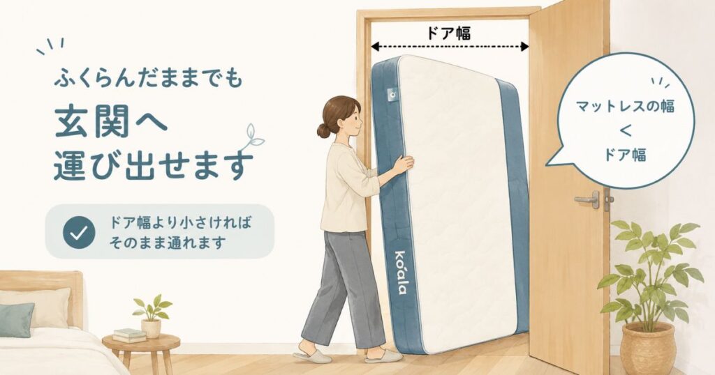 コアラマットレスの返品時にふくらんだ状態のまま玄関へ運び出す様子