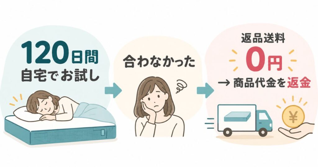 コアラマットレスを120日間試して合わなかった場合に無料で返品して商品代金の返金を受ける流れ