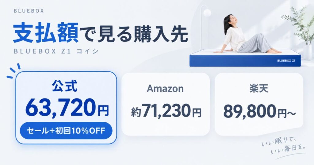 BLUEBOX（ブルーボックス）Z1 コイシを公式ストア・Amazon・楽天で買う場合の価格比較