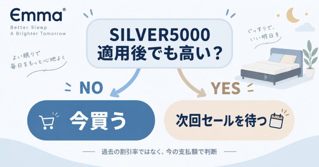 エマスリープをSILVER5000適用後の価格で今買うか次のセールを待つか判断する図