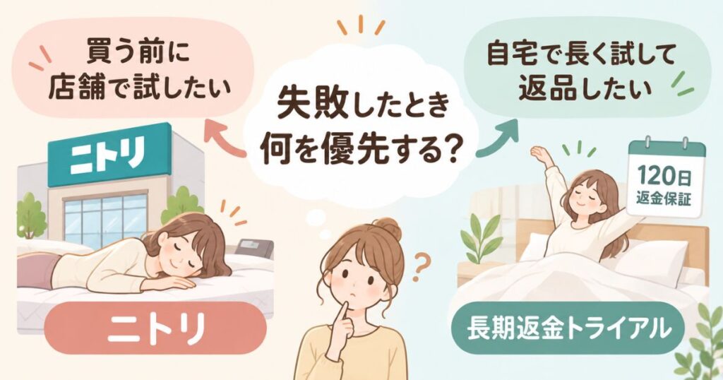 ニトリの店舗試寝と120日間返金トライアルの選び分け