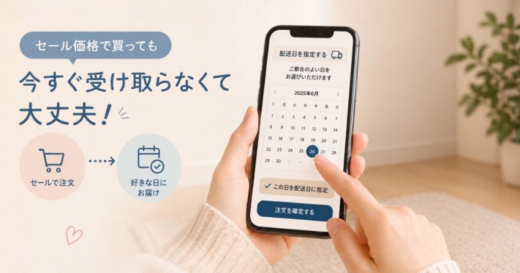 コアラマットレスをセール価格で注文して配送日を先の日付に指定する画面