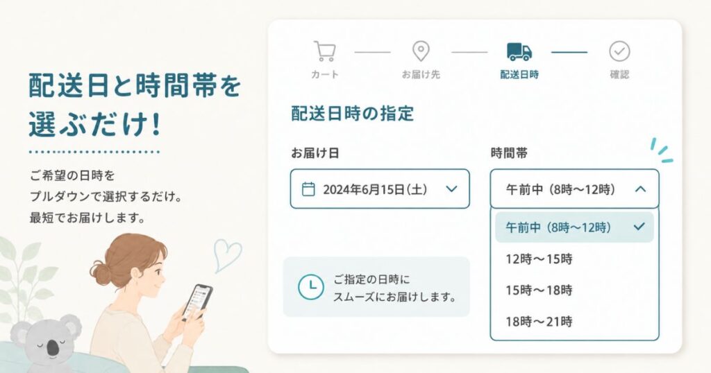 コアラマットレスの配送日を引越しの予定に合わせて指定したイメージ